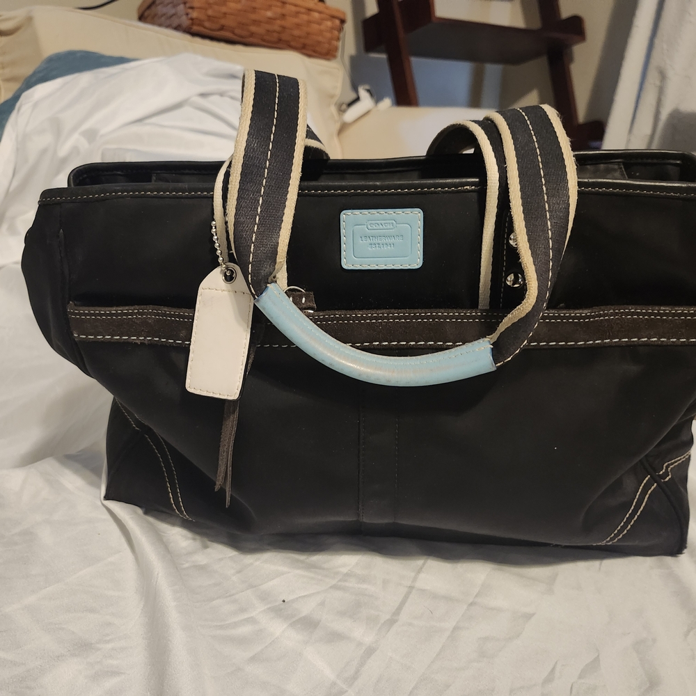 Coach Black Canvas Tote with Black Leather Patch
